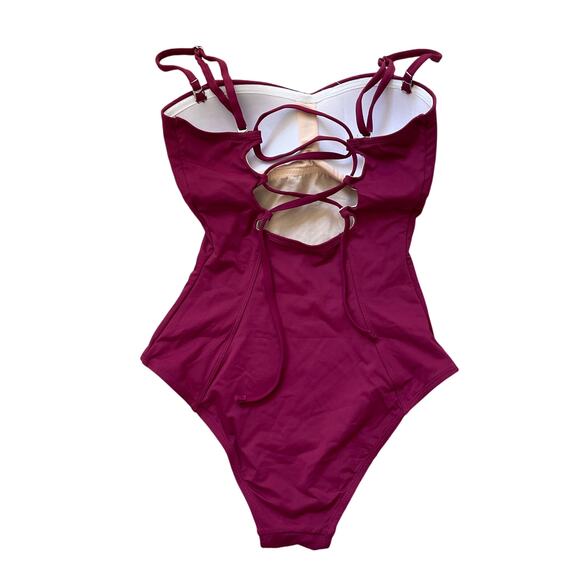 Lace-Up One Piece Swimsuit | Adjustable Straps, Magenta, Size S, Cupshe NWOT - Picture 5 of 7